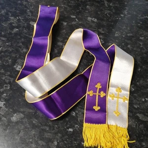 Liturgical Vestments Reversible Purple & White Stole M# 3 T - Picture 1 of 4