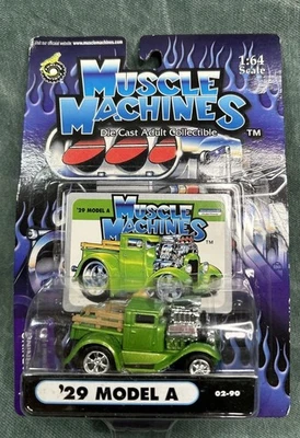 MUSCLE MACHINES  1929 FORD MODEL A  1/64 DIECAST  - 29 FORD BLOWER - Green 02-90 - Image 1 of 3