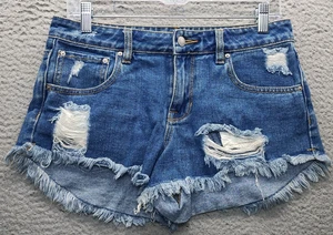P.S. Pantalones Cortos Erin Wasson Para Mujer 27 Azul Marino Denim Desgastado Dobladillo Deshilachado Bolsillo Tribal - Imagen 1 de 8