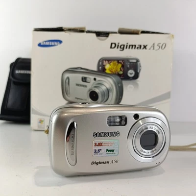 Samsung Digital Camera Digimax A50 5.0MP Silver tested In Original Box With Case - Image 1 of 4