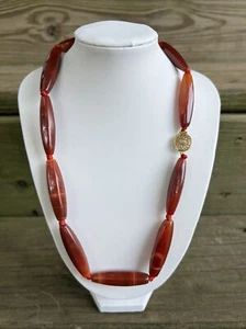 Collar de piedra de cuarzo de ágata cornalina anudada a mano - Imagen 1 de 9