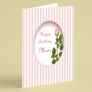 Pink rose and stripes Mum birthday card - Picture 1 of 1