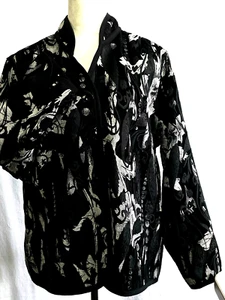 Giacca Broccato Ricamo Donna XL Nero/Wh Floreale e Tinta Unita Nero Broccato Lg Sl - Foto 1 di 11