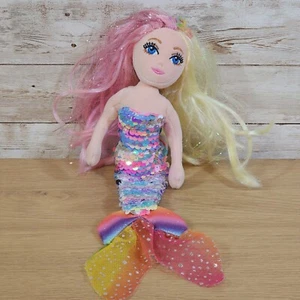 Peluche jouet poupée ANASTASIA TY paillettes de mer sirène flippables cheveux roses jaunes 10 pouces - Photo 1/3