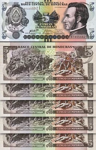 Honduras 5 Lempiras 2016, UNC, 5 Pcs LOT, Consecutive, P-98 - Picture 1 of 4