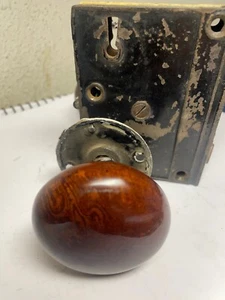 Vintage Door Knob & Mortise Lock Porcelain Fancy Ornate brown marble look - Picture 1 of 6