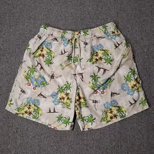 Trader Bay Swim Shorts Mens Large Tan Floral Beach Tropical Mesh Brief Trunks - Picture 1 of 11