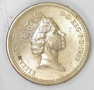 Moneta Regno Unito 1985 1 sterlina porro Galles emblema DECUS ET TUTAMEN BORDO CAPOVOLTO - Foto 1 di 4