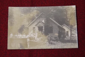 People Leaving Church Postcard - Real Photo RPPC - Picture 1 of 2