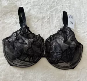 NWT Wacoal 850279 Simply Sultry Bra Black Dot Mesh Lace Unlined 40 H - Picture 1 of 5