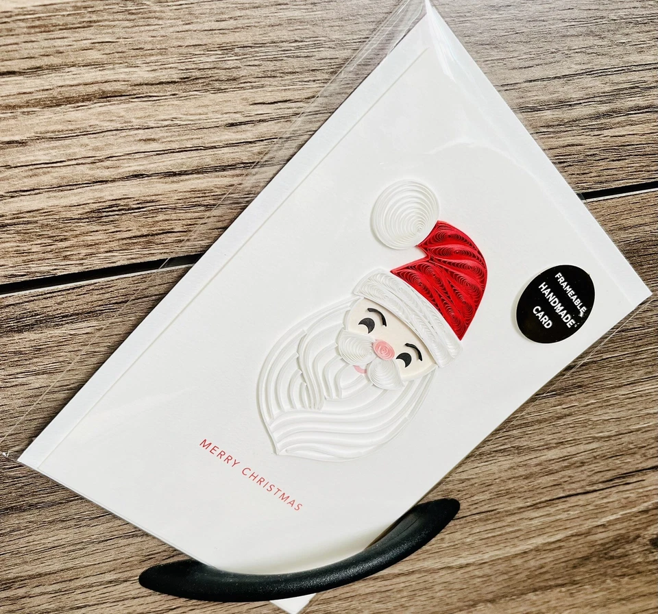 NIP Santa Frameable Handmade Christmas Card Hallmark Quilling Card Art Card 5X7 - Image 1 of 4