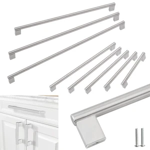 Brushed Nickel Modern Cabinet Handles Bar Pulls Kitchen Hardware Stainless Steel - Picture 1 of 10
