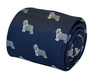 navy dark blue tie with Old english sheepdog dulux style by Frederick Thomas - Picture 1 of 7