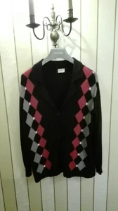 RABE Strickjacke schwarz grau weiß rot Rautenmuster Gr. 40 - Bild 1 von 10
