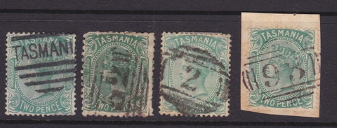TASMANIA 1872-1880 2d Green QV SIDEFACE X4 NUMERAL POSTMARKS (NF31) Cover