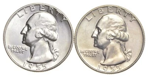 Choice Unc 1955 P D Washington Quarter Gem BU Collection Lot Set - 2 coins! - Picture 1 of 3