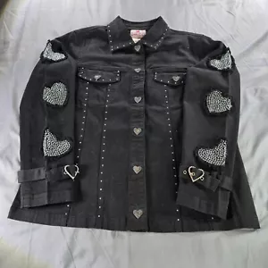Quacker Factory Jacket Women Small Denim Heart Concho Button Rocker Western - Picture 1 of 11