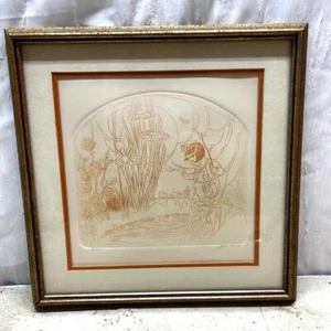 Juan Quevedo 1970 Water Color girl pond Limited Editions Signed Art 12x12 - Picture 1 of 8