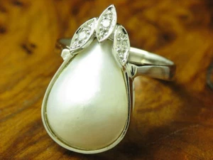 Anillo de oro blanco 14kt 585 con diamantes y perlas Mabe engastadas / 5,4g / RG 58 - Imagen 1 de 6