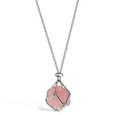 Crystal Stone Holder Necklace with Rose Quartz Pendant