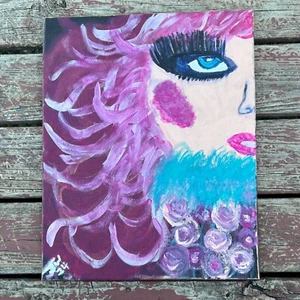 PAINTING Original Artist Acrylic Mixed Media Woman Canvas Pop Art Christmas Gift - Picture 1 of 8