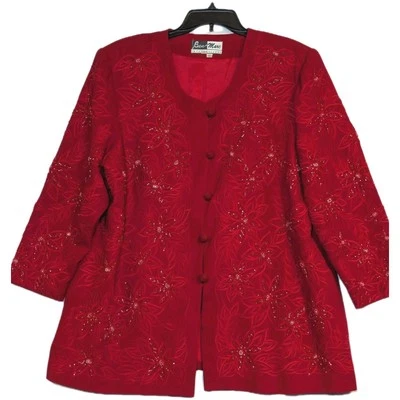 Chaqueta vintage Ben Marc roja bordada con cuentas talla 22 Foto 1 de 4