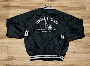 Vintage 80s Stroer & Graff Piledriving "Lou" Satin Bomber Jacket Mens Large USA - Bild 1 von 6