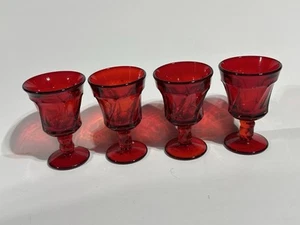 Fostoria Jamestown Calici Vino Rosso Rubino Set 4 Bicchieri Girevoli 4,5” Vintage - Foto 1 di 2