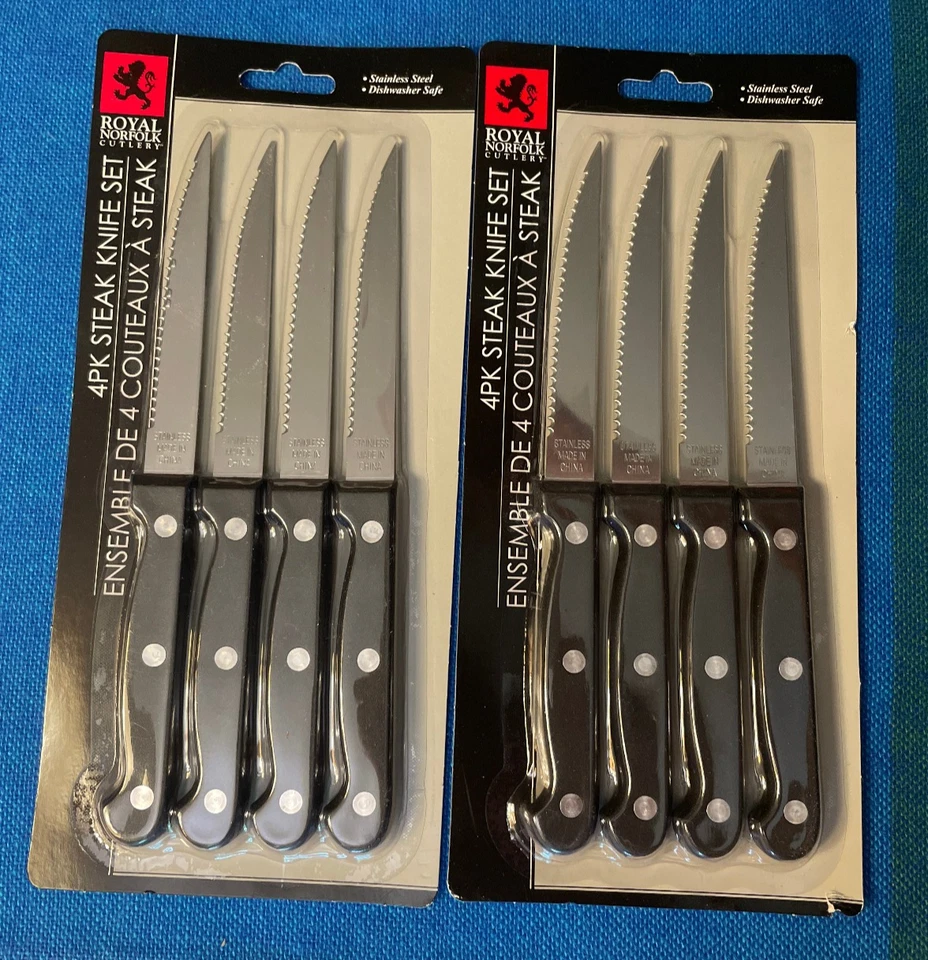 Stainless Steel Steak Knives Set of 8 Serrated Blade Royal Norfolk Cutlery