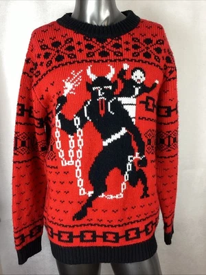 MOB Middle of Beyond Krampus Ugly Christmas Sweater Red Black Size XL - Image 1 of 4