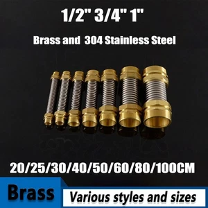 Brass Connection Corrugated Flexible Pipes Hot Cold Water Tubing 1/2" 3/4" 1" - Picture 1 of 36