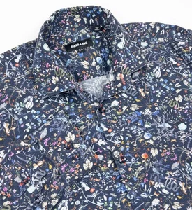 Jared Lang Floral Shirt Mens 15.5 (Medium) Collage Print Animals Colorful Button - Picture 1 of 13