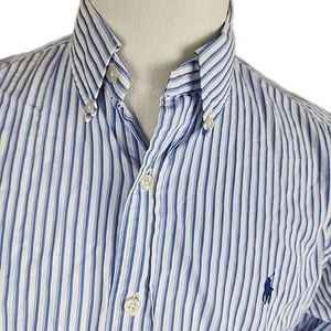 Ralph Lauren Cotton Blue White striped Button Down shirt Size Medium - Picture 1 of 7