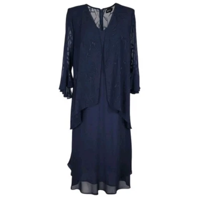 Sag Harbor Midi Jacket Dress Size 12 Black Beaded V Neck Bell Sleeve Ruffled Hem - Image 1 of 4