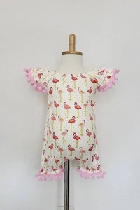 Pink Pom Pom Flamingo Summer Romper 0-6M 6-12M 12-18M - Picture 1 of 1