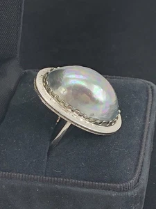 Sterling Silber blaue Mabe Perle gewölbt Statement Cocktail Ring/Hersteller Punze - Bild 1 von 11