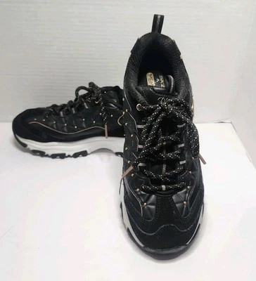 Zapatillas deportivas Skechers D'Lites para mujer negras oro rosa espuma viscoelástica refrigerada por aire talla 8 Foto 1 de 4