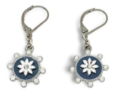 Lia Sophia "Lola" Silver Tone w/ Blue Enamel & Cut Crystal Accents Drop Earrings - Image 1 of 2