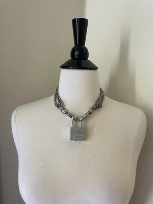 Gargantilla Collar Punk Emo Gótico Grunge E-Girl Bloqueo de Plata Doble Cadena Cierre Foto 1 de 3