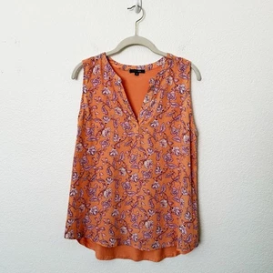 Blusa de trabajo Papermoon talla mediana M naranja estampado floral sin mangas de gasa - Imagen 1 de 10