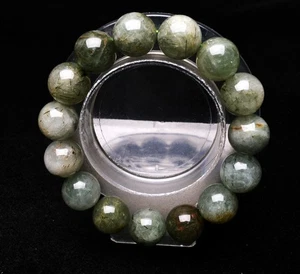 Brazalete de cuentas redondas de piedras preciosas de cristal rutilado cabello verde natural de 14,5 mm AAA - Imagen 1 de 6