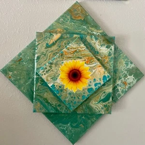 UKRAINE STRONG! Acrylic 3-Layer Abstract Sunflower Orig Painting Signed Resined - Picture 1 of 6