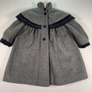 Vintage Rothschild Dress Coat Youth Girls 5 Gray Wool Peter Pan Collar Heavy - Picture 1 of 18