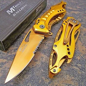 MTech Ballistic GOLD TITANIUM Spring Assisted Bottle Opener Folding Pocket Knife - Picture 1 of 8