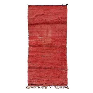 Moroccan Handmade Vintage Rug 3'3''x7' Berber Solid Red Wool Tribal Carpet - Picture 1 of 12