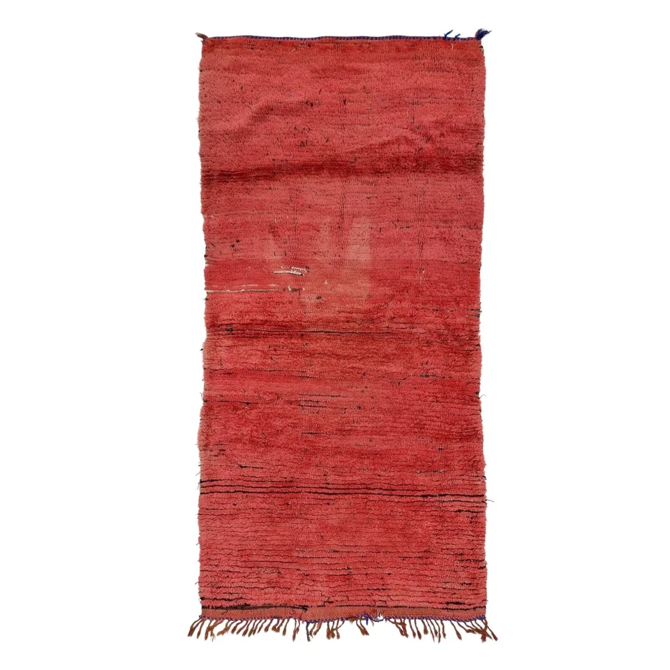 Moroccan Handmade Vintage Rug 3'3''x7' Berber Solid Red Wool Tribal Carpet - Image 1 of 4
