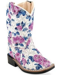 OLD WEST SQUARE TOE FLOWER GIRL WESTERN COWGIRL BOOTS Little Girl Size 11.5 NEW - Picture 1 of 9