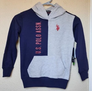 U.S. Polo Assn Boys Colorblock Hoodie Sweatshirt Gray & Navy Size XS (4-5) NEW - Picture 1 of 6