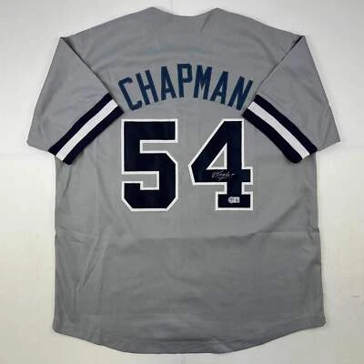 Autographed/Signed Aroldis Chapman New York Grey Jersey Beckett BAS COA - Image 1 of 4