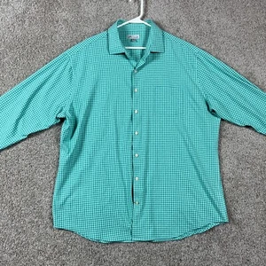 Peter Millar Mint Green Gingham Check Long Sleeve Button Up Shirt Mens XL - Picture 1 of 9